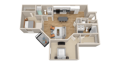 Floor plan for 2 beds, 2 baths, 1160 sqft