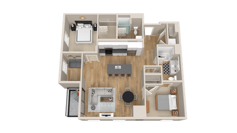 Floor plan for 2 beds, 2 baths, 1181 sqft
