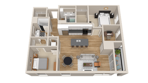 Floor plan for 2 beds, 2 baths, 1214 sqft