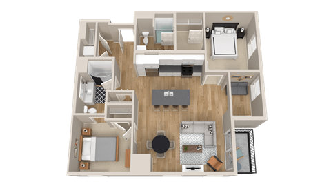 Floor plan for 2 beds, 2 baths, 1217 sqft