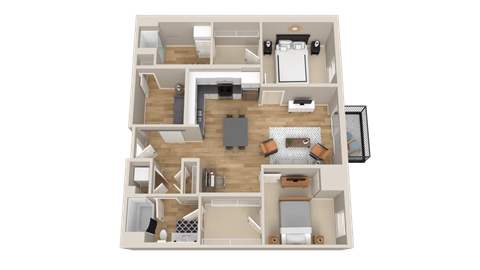 Floor plan for 3 beds, 2 baths, 1249 sqft