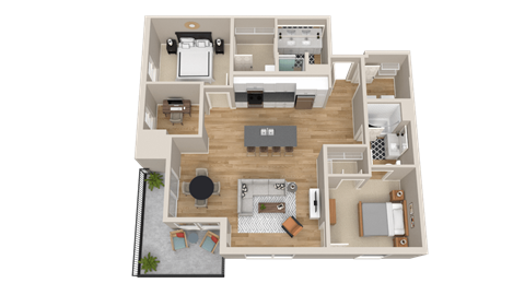 Floor plan for 2 beds, 2 baths, 1300 sqft