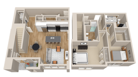 Floor plan for 2 beds, 2.5 baths, 1722 sqft