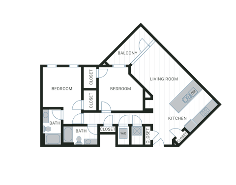 Floor plan for 2 beds, 2 baths, 1176 sqft