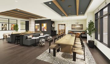 Worcester apartment for rent - A modern dining room with a long table and chairs.