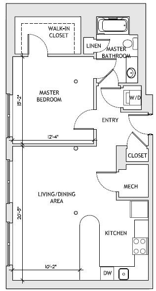 Floor plan for 1 bed, 1 bath, 1254 sqft