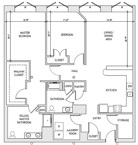 Floor plan for 2 beds, 2 baths, 2068 sqft