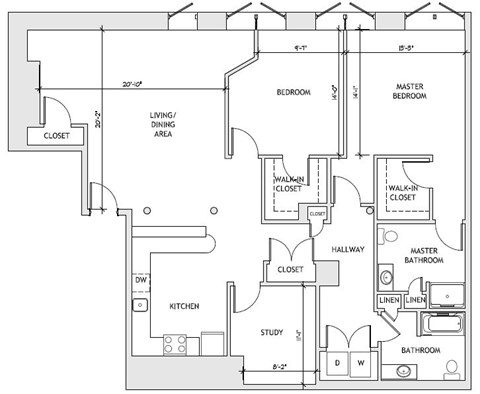 Floor plan for 2 beds, 2 baths, 2106 sqft