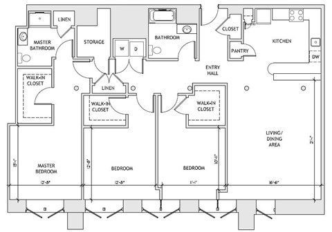 Floor plan for 3 beds, 2 baths, 1749 sqft