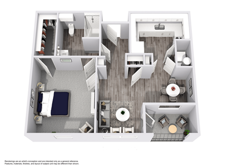 Floor plan for 1 bed, 1 bath, 640 sqft
