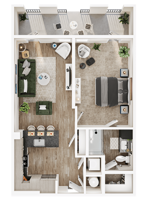 Floor plan for 1 bed, 1 bath, 801 sqft