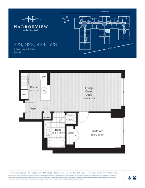 Floor plan for 1 bed, 1 bath, 656 sqft