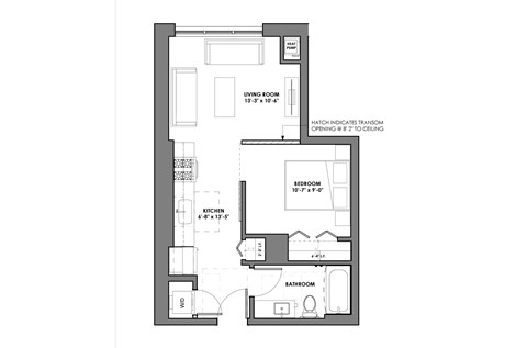 Floor plan for 1 bed, 1 bath, 560 sqft