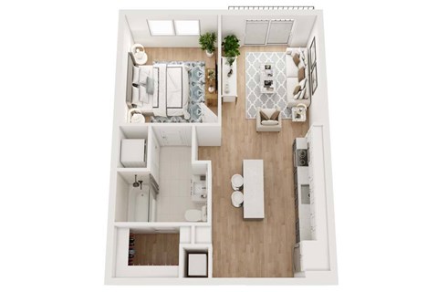 Floor plan for 1 bed, 1 bath, 704 sqft