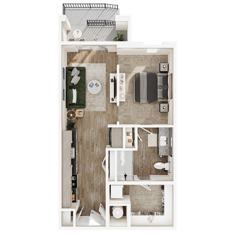 Floor plan for studio, 1 bath, 605 sqft