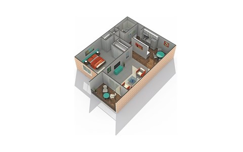 Floor plan for 1 bed, 1 bath, 757 sqft