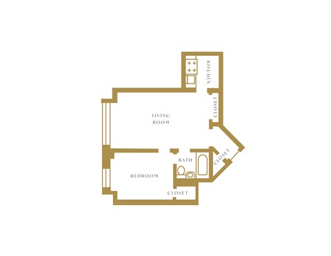 Floor plan for 1 bed, 1 bath, 553 sqft