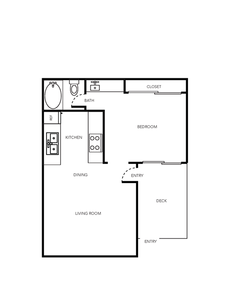 Floor plan for 1 bed, 1 bath, 479 sqft