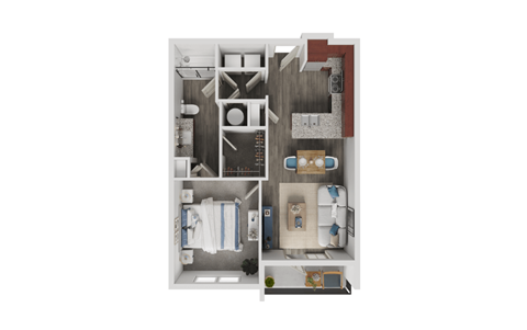 Floor plan for 1 bed, 1 bath, 674 sqft