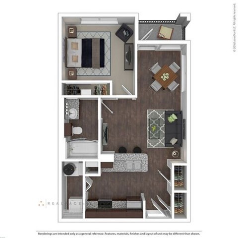 Floor plan for 1 bed, 1 bath, 640 sqft