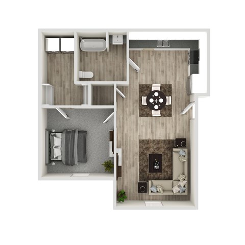 Floor plan for 1 bed, 1 bath, 700 sqft