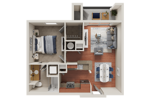 Floor plan for 1 bed, 1 bath, 757 sqft