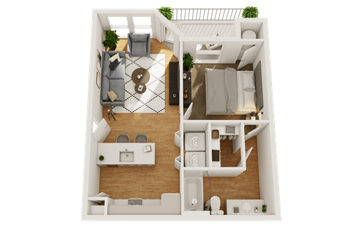Floor plan for 1 bed, 1 bath, 625 sqft