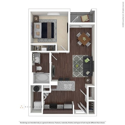 Floor plan for 1 bed, 1 bath, 640 sqft