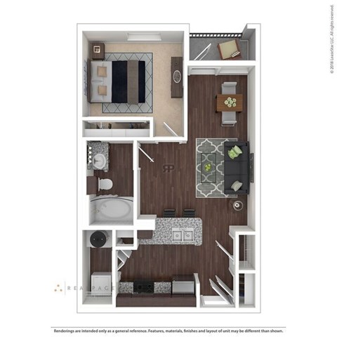 Floor plan for 1 bed, 1 bath, 640 sqft