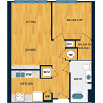 Floor plan for 1 bed, 1 bath, 698 sqft