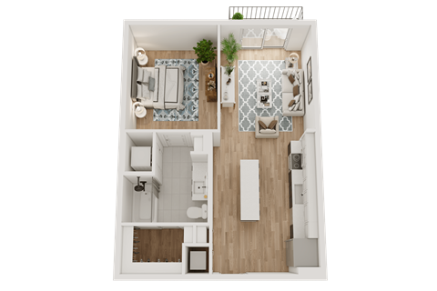 Floor plan for 1 bed, 1 bath, 691 sqft