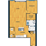 Floor plan for 1 bed, 1 bath, 1105 sqft