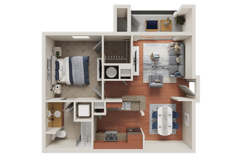 Floor plan for 1 bed, 1 bath, 760 sqft