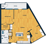 Floor plan for 1 bed, 1 bath, 1106 sqft