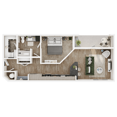 Floor plan for 1 bed, 1 bath, 780 sqft