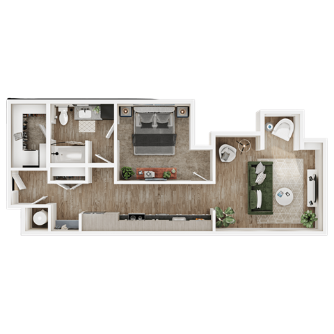 Floor plan for 1 bed, 1 bath, 792 sqft