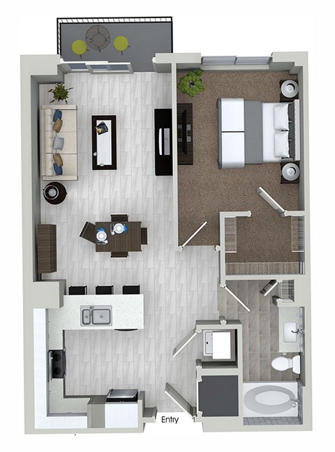 Floor plan for 1 bed, 1 bath, 751 sqft