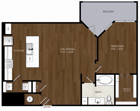 Floor plan for 1 bed, 1 bath, 925 sqft