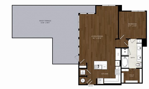 Floor plan for 1 bed, 1 bath, 1016 sqft