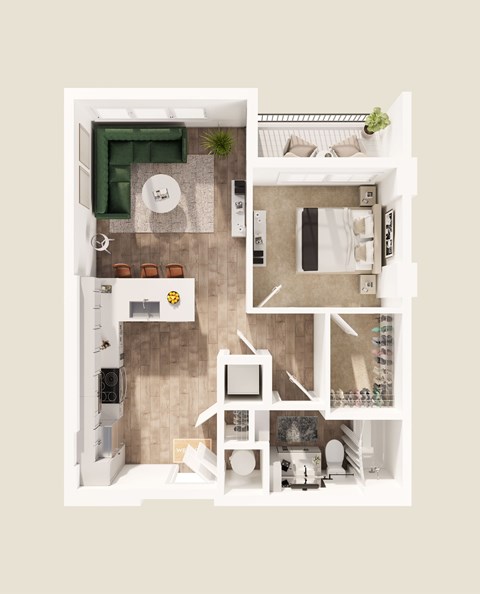 Floor plan for 1 bed, 1 bath, 680 sqft