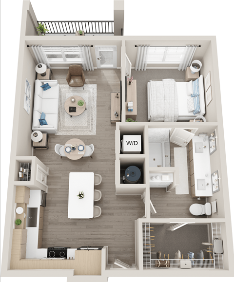 Floor plan for 1 bed, 1 bath, 746 sqft