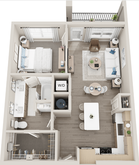 Floor plan for 1 bed, 1 bath, 746 sqft