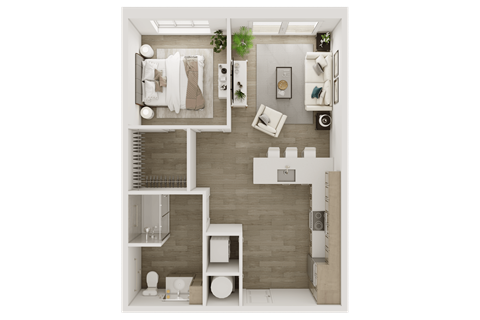 Floor plan for 1 bed, 1 bath, 660 sqft