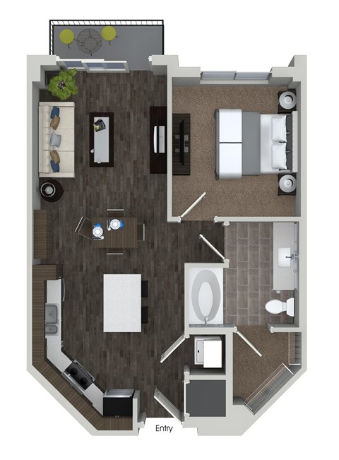 Floor plan for 1 bed, 1 bath, 686 sqft