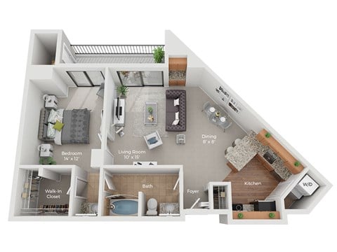 Floor plan for 1 bed, 1 bath, 810 sqft