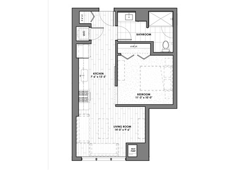 Floor plan for 1 bed, 1 bath, 575 sqft