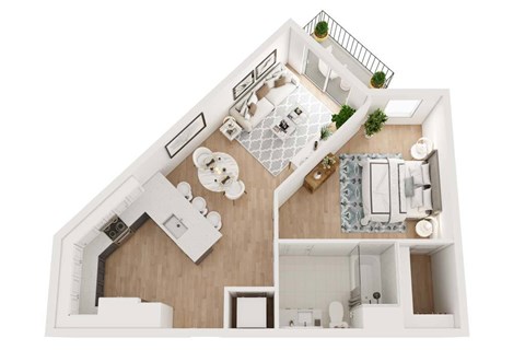 Floor plan for 1 bed, 1 bath, 701 sqft