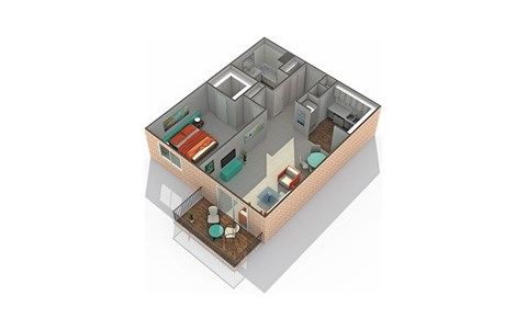 Floor plan for 1 bed, 1 bath, 761 sqft