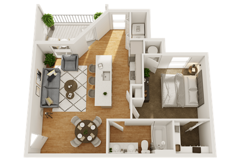 Floor plan for 1 bed, 1 bath, 764 sqft