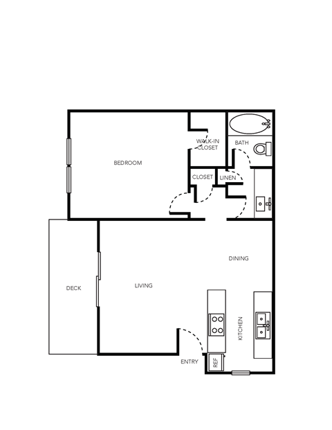 Floor plan for 1 bed, 1 bath, 650 sqft